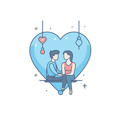 Vector of a couple sitting on a bench in front of a heart   flat icon vecto