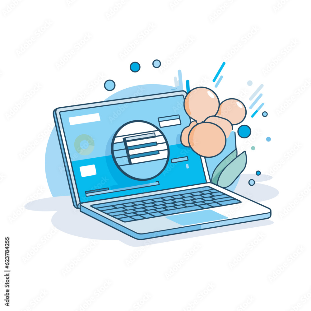 Aufkleber vector of a laptop with colorful balloons floating out of it in a flat icon style