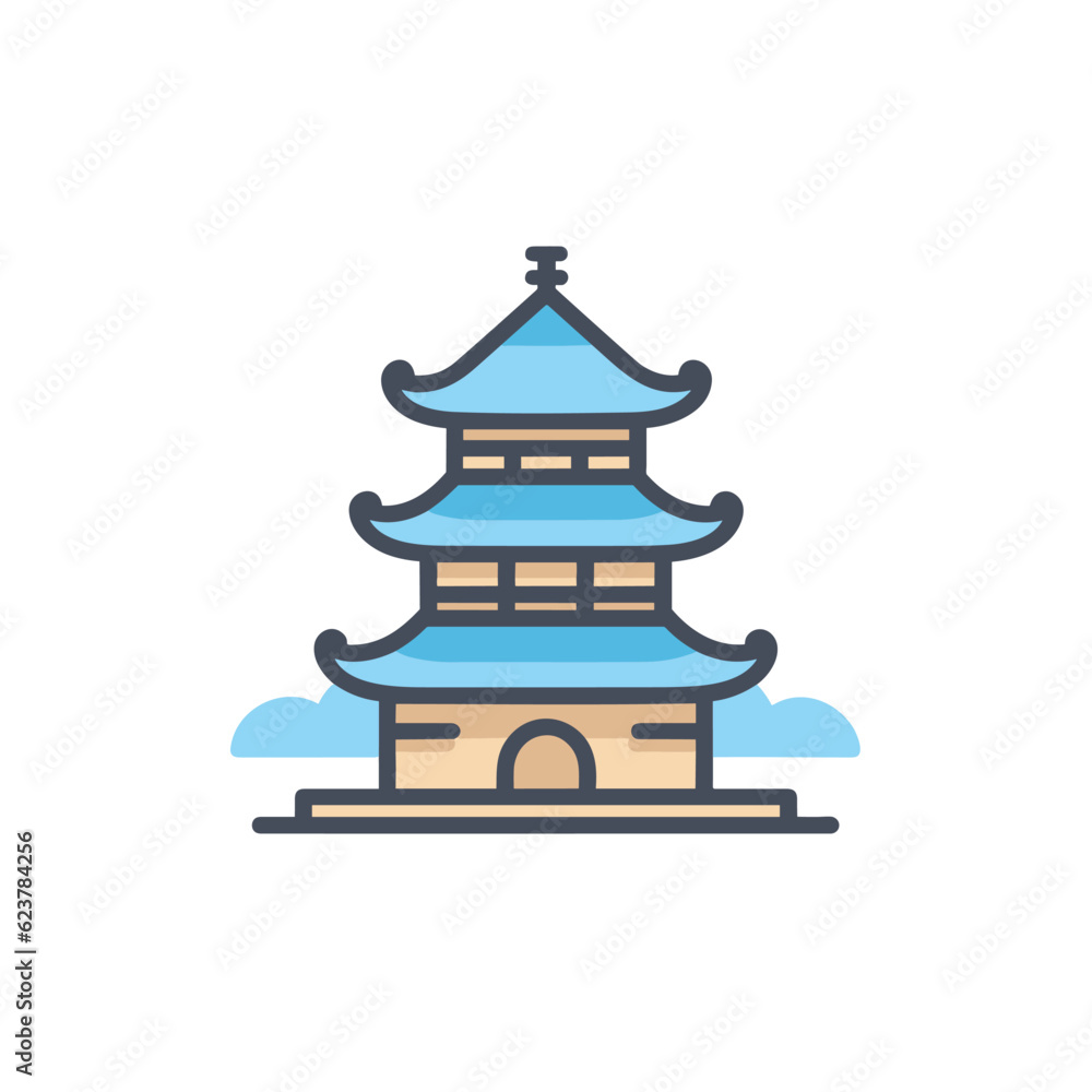 Poster vector of a flat icon vector of a building with a tower on top