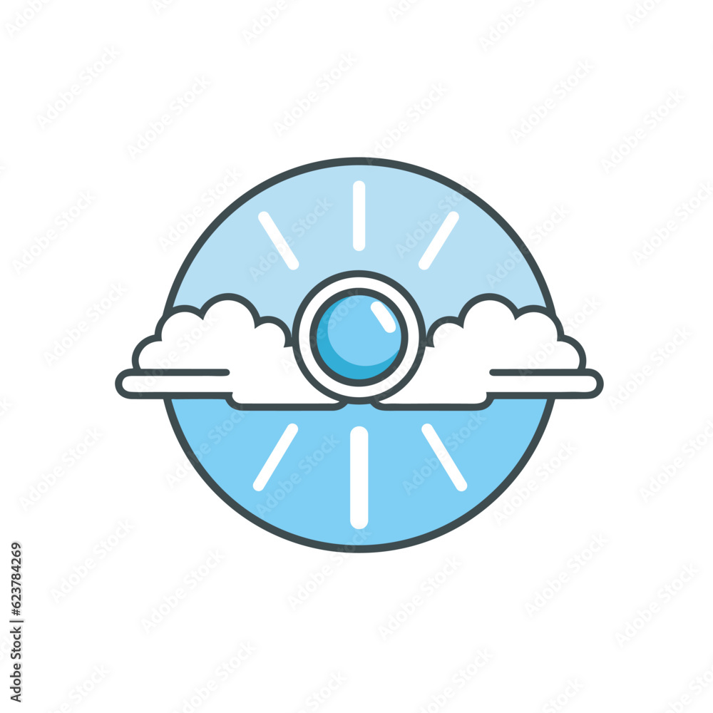 Aufkleber vector of a flat icon vector of a clock with clouds in the middle