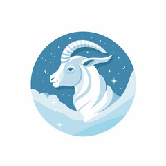 Vector of a flat icon vector of a goat with long horns standing in the snow