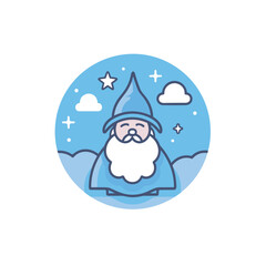 Vector of a flat icon vector of a cartoon wizard with a long beard