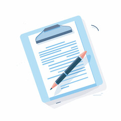 Vector of a flat icon of a clipboard with a pen on top of it