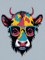 Cow wearing sunglasses. AI generated illustration