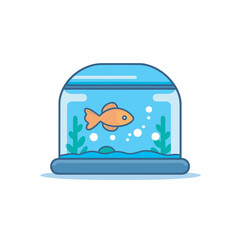 Vector of an aquarium with a goldfish swimming in clear water