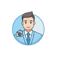 Vector of a flat icon vector of a man in a suit holding a camera