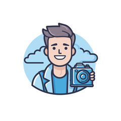 Vector of a flat icon of a man holding a camera