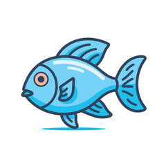 Vector of a cheerful blue fish with vibrant orange eyes and a friendly smile, in a flat icon style