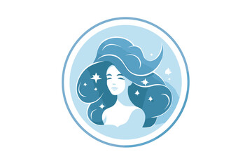 Vector of a woman with long hair and stars in her hair in a flat icon style