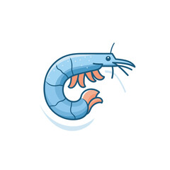 Vector of a flat icon of a blue shrimp with an orange tail