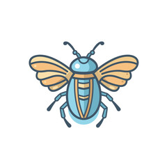 Vector of a flat icon vector of a blue and yellow bug with yellow stripes