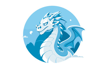 Vector of a flat icon vector of a white dragon with blue wings on a white background