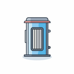 Vector of a blue and white flat icon of a heater sitting on top of a table