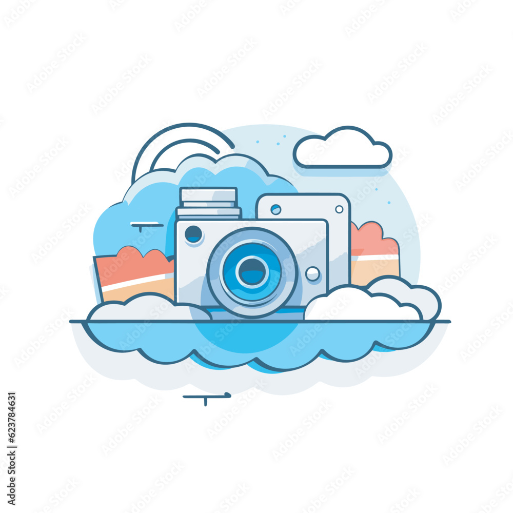 Poster vector of a flat icon vector of a camera sitting on top of a cloud