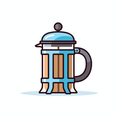 Vector of a flat icon of a blue and brown coffee pot with a wooden handle