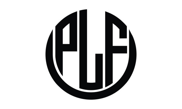 PLF shield in circle logo design vector template. lettermrk, wordmark, monogram symbol on white background.