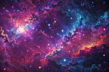 Colorful space galaxy cloud nebula. Stary night cosmos. Universe science astronomy. Supernova background wallpaper. Generative Al
