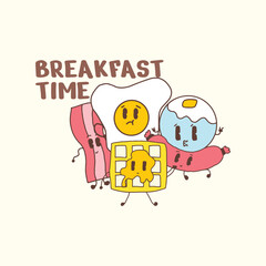 HAND DRAWING CUTE CHARACTER BREAKFAST DESIGN VECTOR ELEMENT