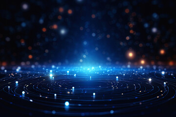Obraz premium abstract technology particle background, blue ,orange lighting, ai generative