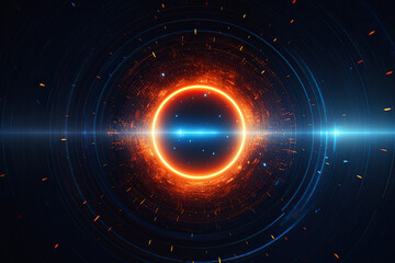 Fototapeta premium abstract technology particle background, blue ,orange lighting, ai generative
