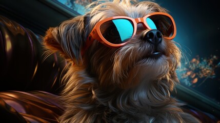 yorkshire terrier puppy with glasses, ai generative