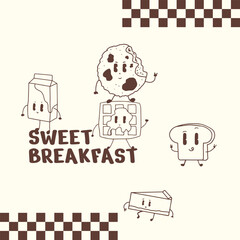 HAND DRAWING CUTE CHARACTER BREAKFAST DESIGN VECTOR ELEMENT
