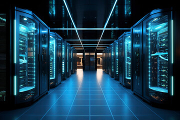 Fototapeta na wymiar Modern data center with multiple servers.