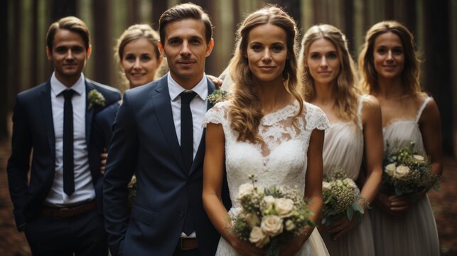 bride and groom with wedding bouquet, ai generative