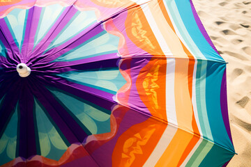 Beach umbrella, showcasing its intricate patterns, close up.