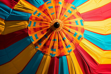 Beach umbrella, showcasing its intricate patterns, close up.
