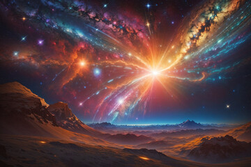 Colorful space galaxy cloud nebula. Stary night cosmos. Universe science astronomy. Supernova background wallpaper. Generative Al
