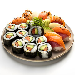 Photorealism Plate of sushi rolls - Generative AI Image Perfect for Cooking Blogs and Websites