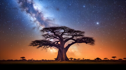 Naklejka na ściany i meble Baobab Tree at Sunset