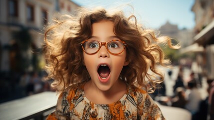 portrait of a happy child little girl with glasses, ai generative