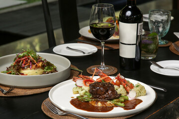 Various healthy and delicious meals served on the restaurant table