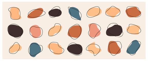 Set of irregular round blot form graphic element. Organic abstract fluid shapes isolated on white background.