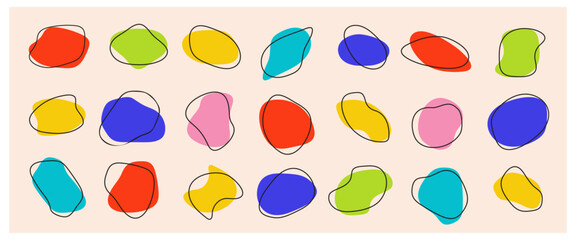 Set of irregular round blot form graphic element. Organic abstract fluid shapes isolated on white background.