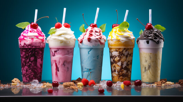 Various colorful fresh milkshake background