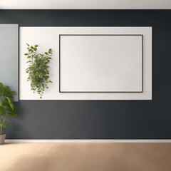 Fototapeta na wymiar Minimal living room interior design with empty frame. Created with AI technology.