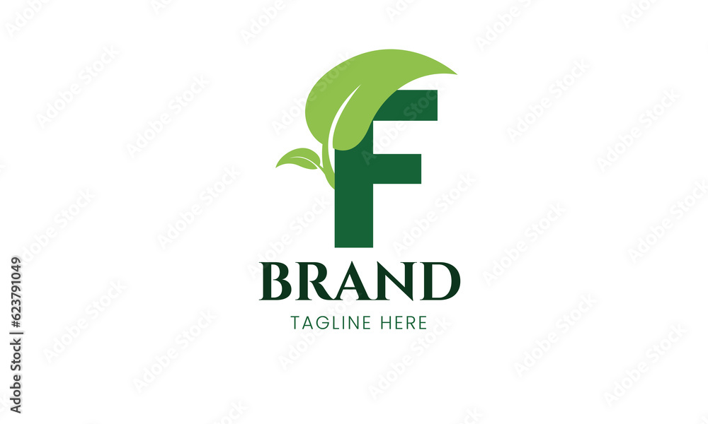 Wall mural Letter F and leaf Logo. Nature Green color isolated on White Background. Usable for Business and Branding Logos. Vector Graphic Branding Element
