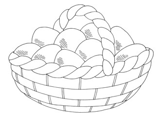 Egg in basket graphic black white isolated sketch illustration vector