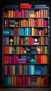 a lot of books are arranged in the background of the wall, ai generative