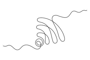 WI-FI signal one line art,hand drawn internet hotspot,access point continuous contour.Free zone wireless online concept,template outline. Technology device with antenna.Editable stroke.Isolated.Vector