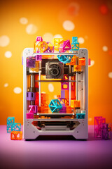 Artistic image of 3D printing process against a colorful backdrop