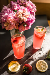 Strawberry bliss and peony bouquet. Indulge in the perfect pairing of a luscious strawberry...