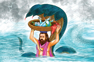 Happy janmashtami festival of india lord krishna beautiful card background