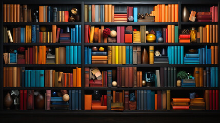 a lot of books are arranged in the background of the wall, ai generative