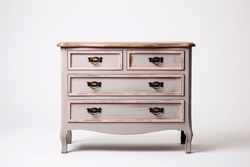 Vintage chest of drawers on white background. Classic dresser. Created with Generative AI.