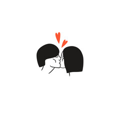 Kissing people. Line portrait. Man and woman couple in love, romantic relationships. Icons with boyfriend and girlfriend together. Valentine day or wedding card. Vector isolated illustration