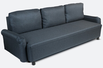 Side view of navy blue color scandinavian style contemporary sofa on white background with modern and minimal furniture design. Including clipping path